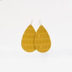 Nickel and Suede Large Teardrop Leather Earrings Saffron Cord Suede